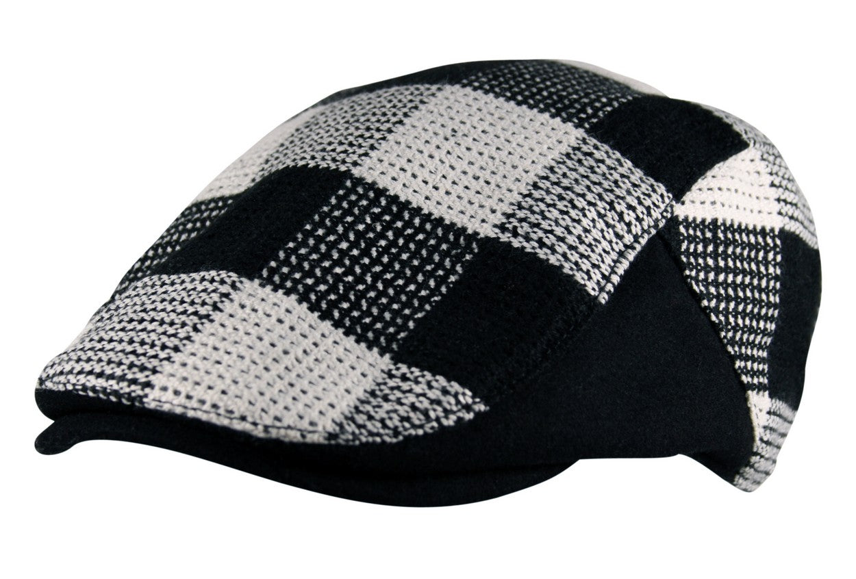 Wool Lumberjack Check Flat Cap in Black White
