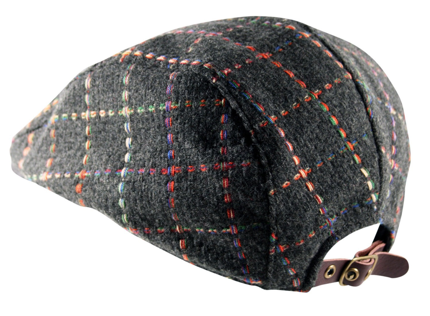 Stitch Check Flat Cap in Charcoal