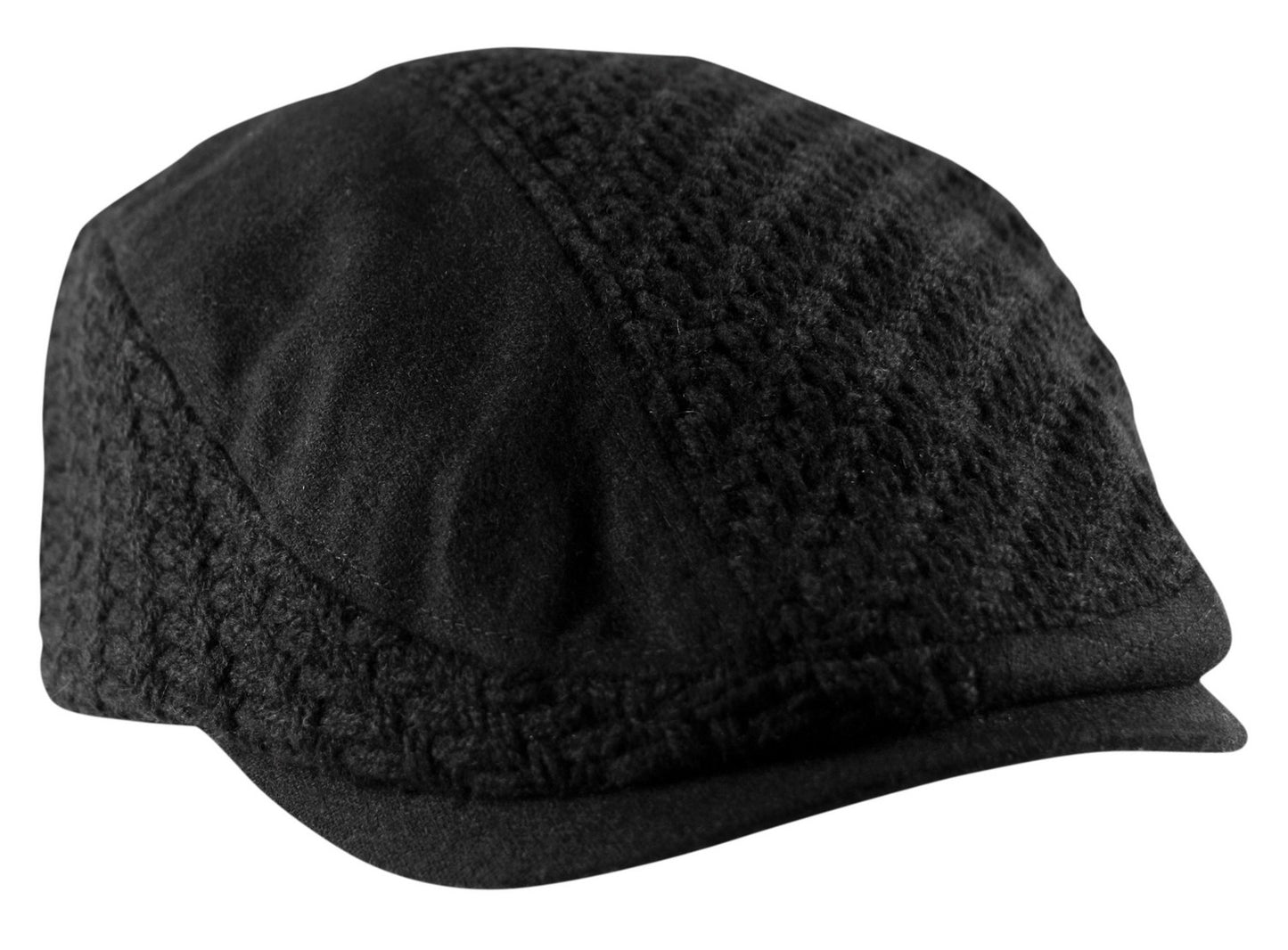 Waffle Knit Wool Flat Cap in Black