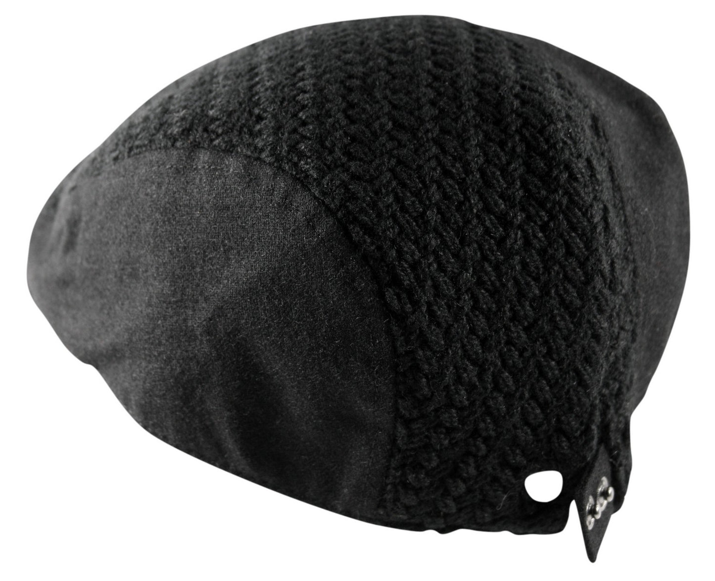 Waffle Knit Wool Flat Cap in Black