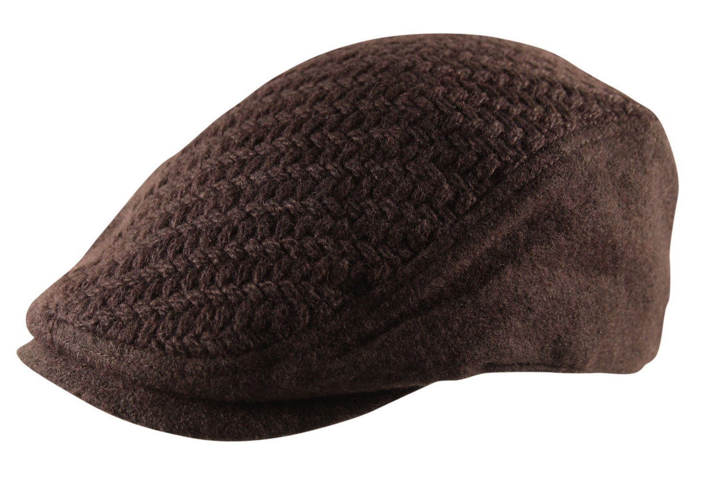 Waffle Knit Wool Flat Cap in Brown