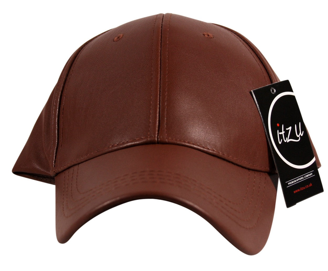Faux Leather Precurved Baseball Cap in Brown