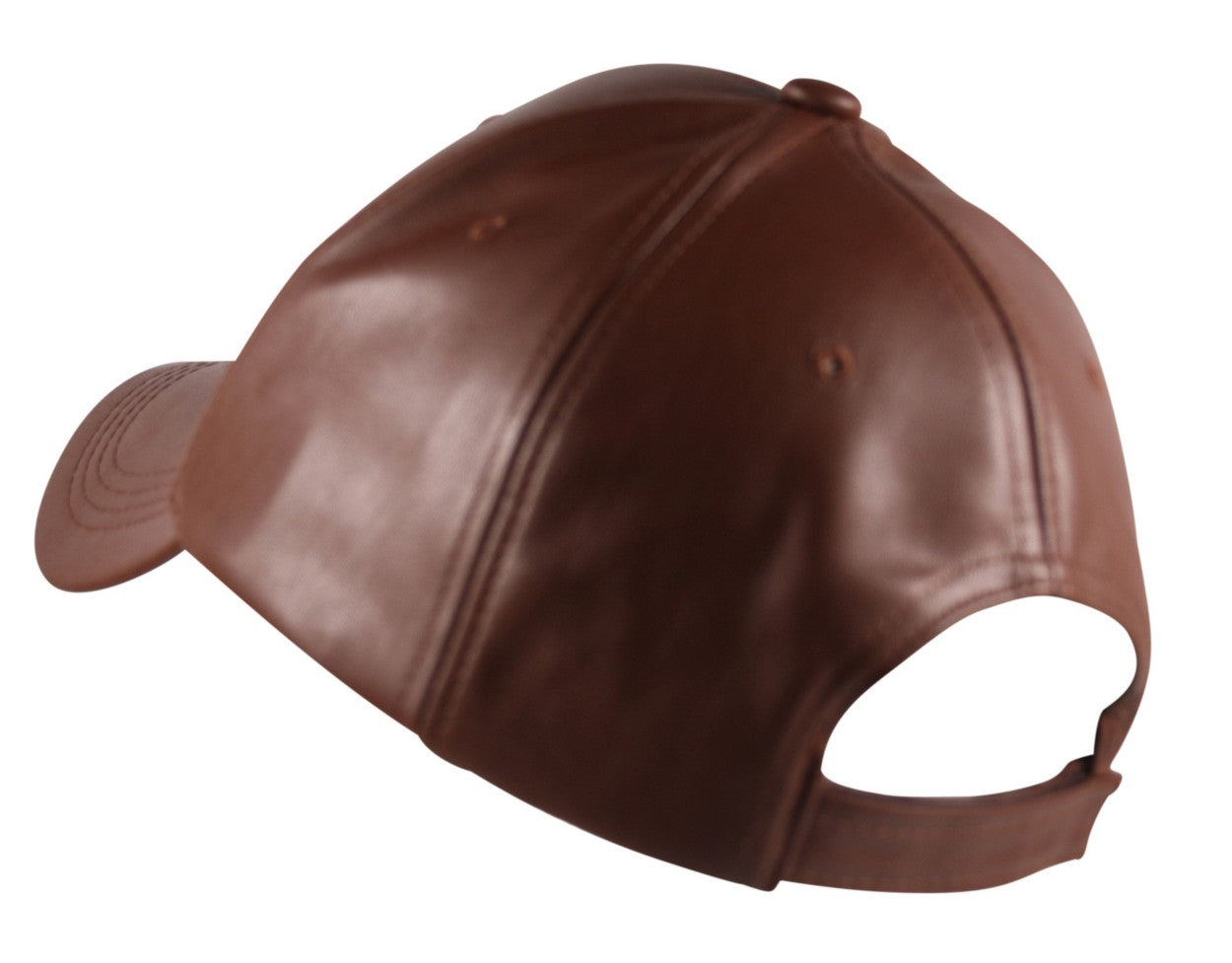 Faux Leather Precurved Baseball Cap in Brown