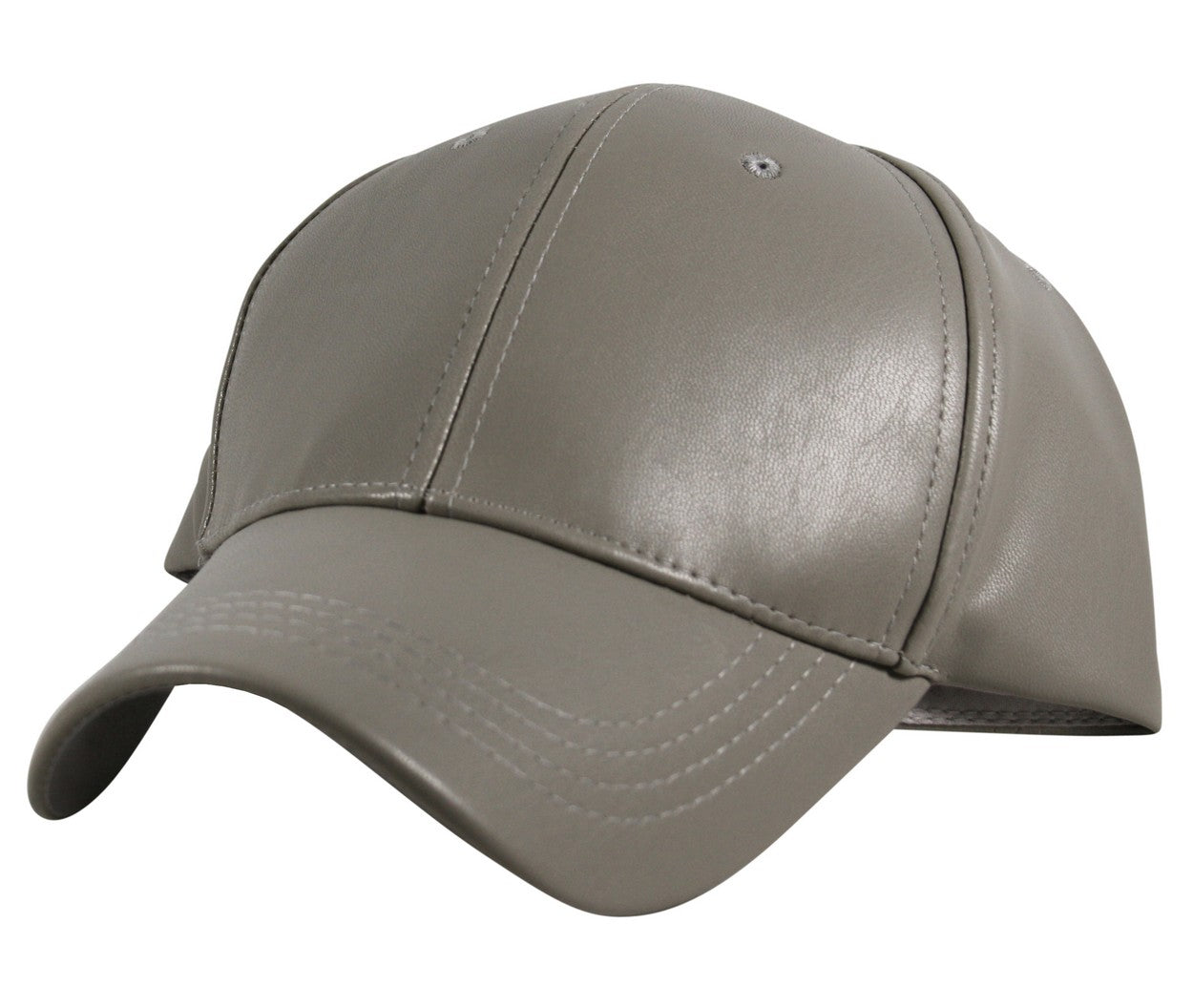 Faux Leather Precurved Baseball Cap in Grey