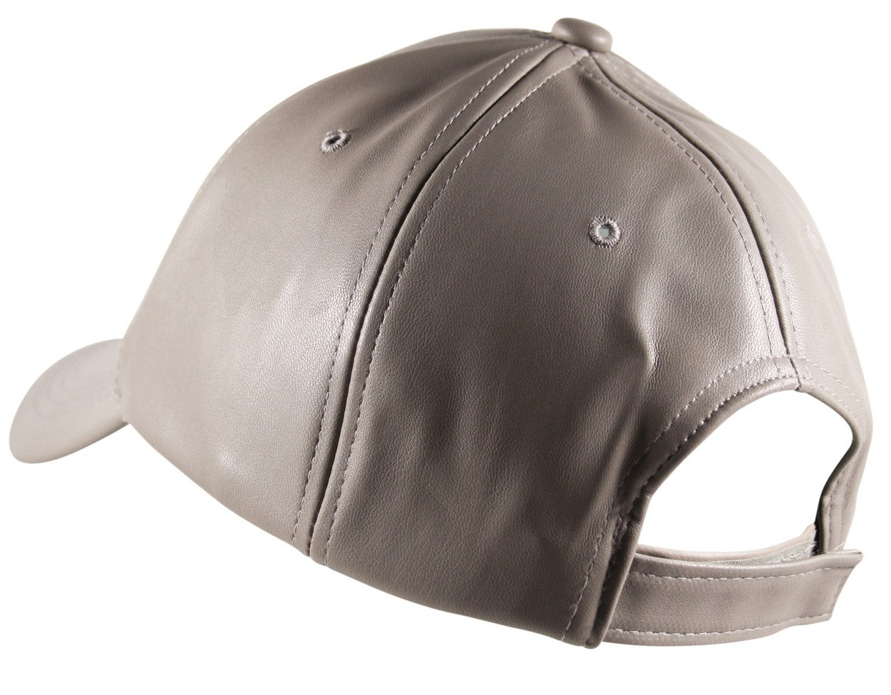 Faux Leather Precurved Baseball Cap in Grey