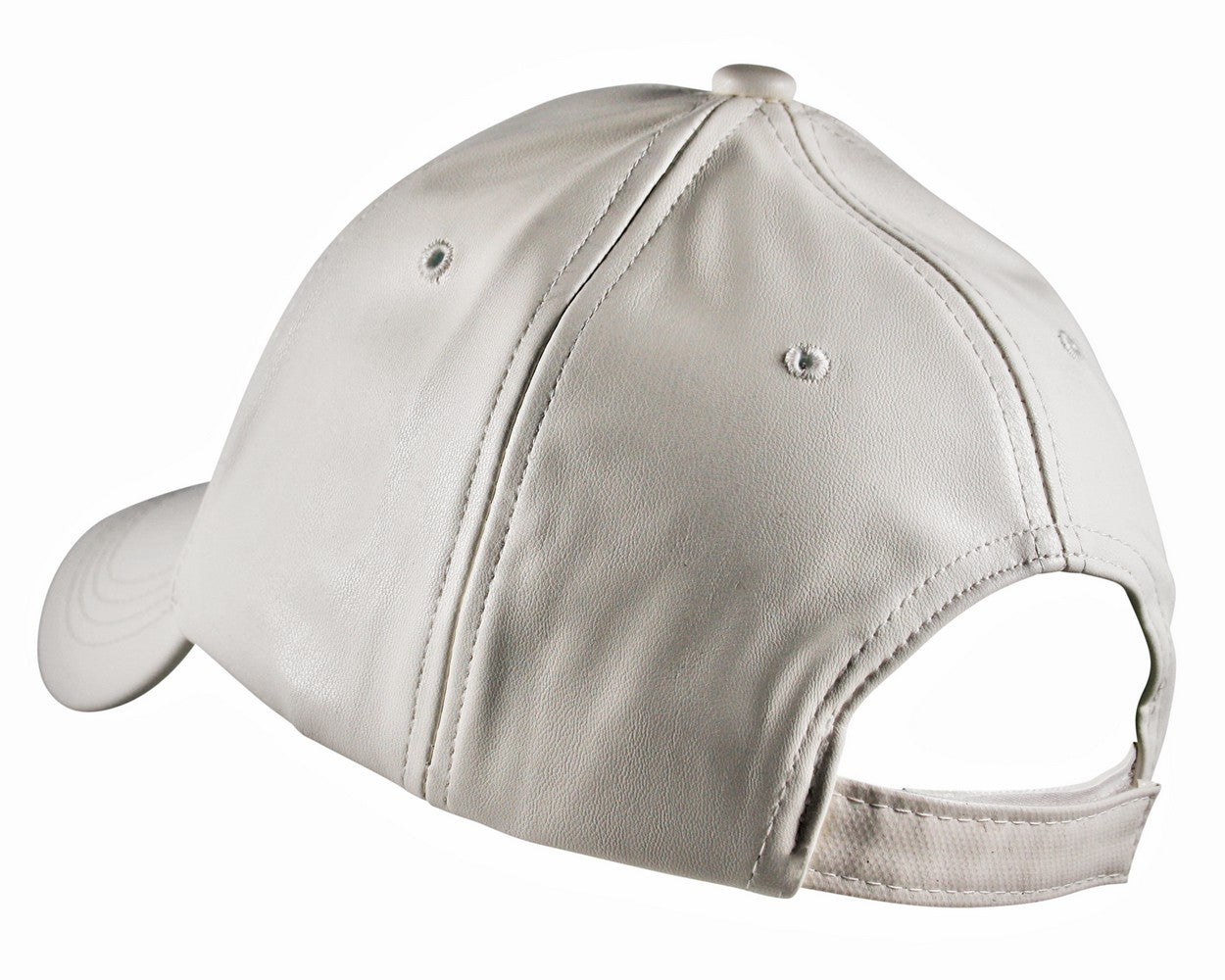 Faux Leather Precurved Baseball Cap in Off White