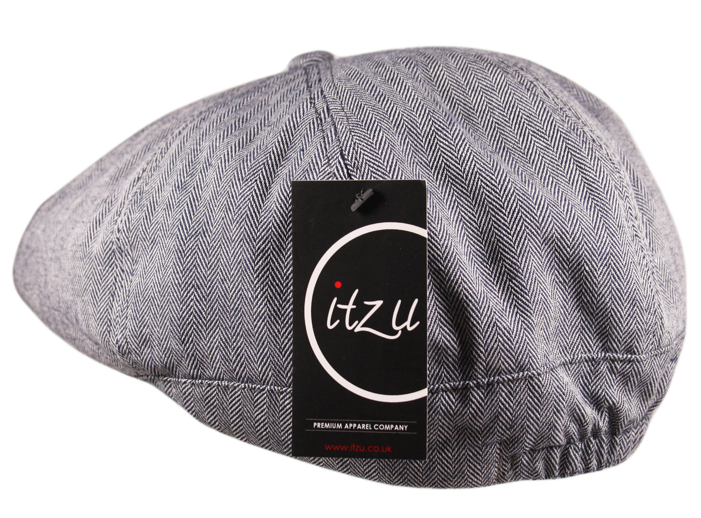 8 Panel Herringbone Tweed Newsboy Flat Cap Hat in Grey