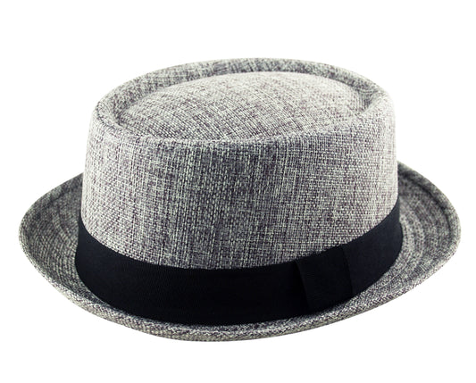 Jute Hessian Pork Pie Hat in Grey