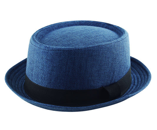 Jute Hessian Pork Pie Hat in Navy Blue