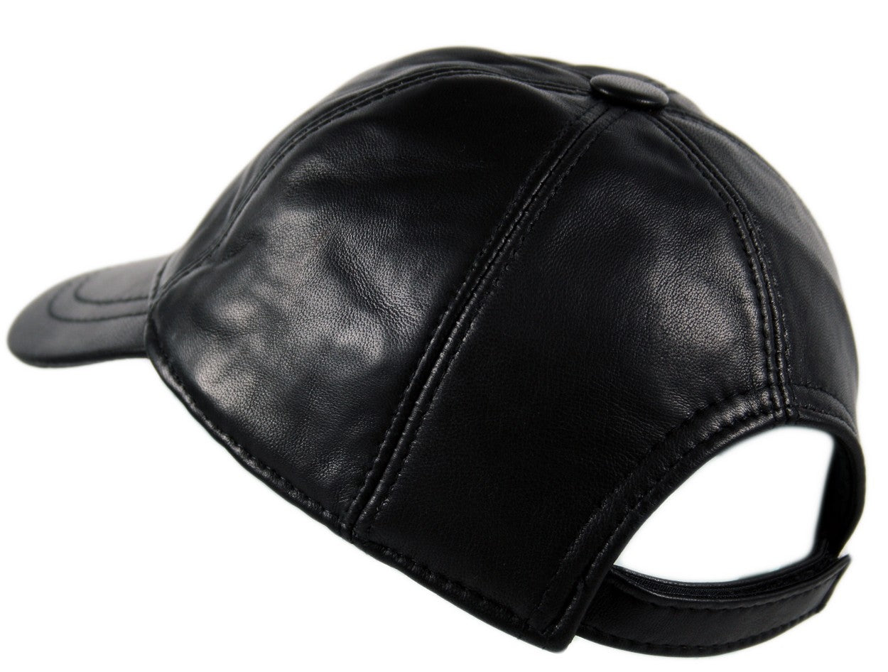 Genuine Leather Precurved Baseball Cap in Black