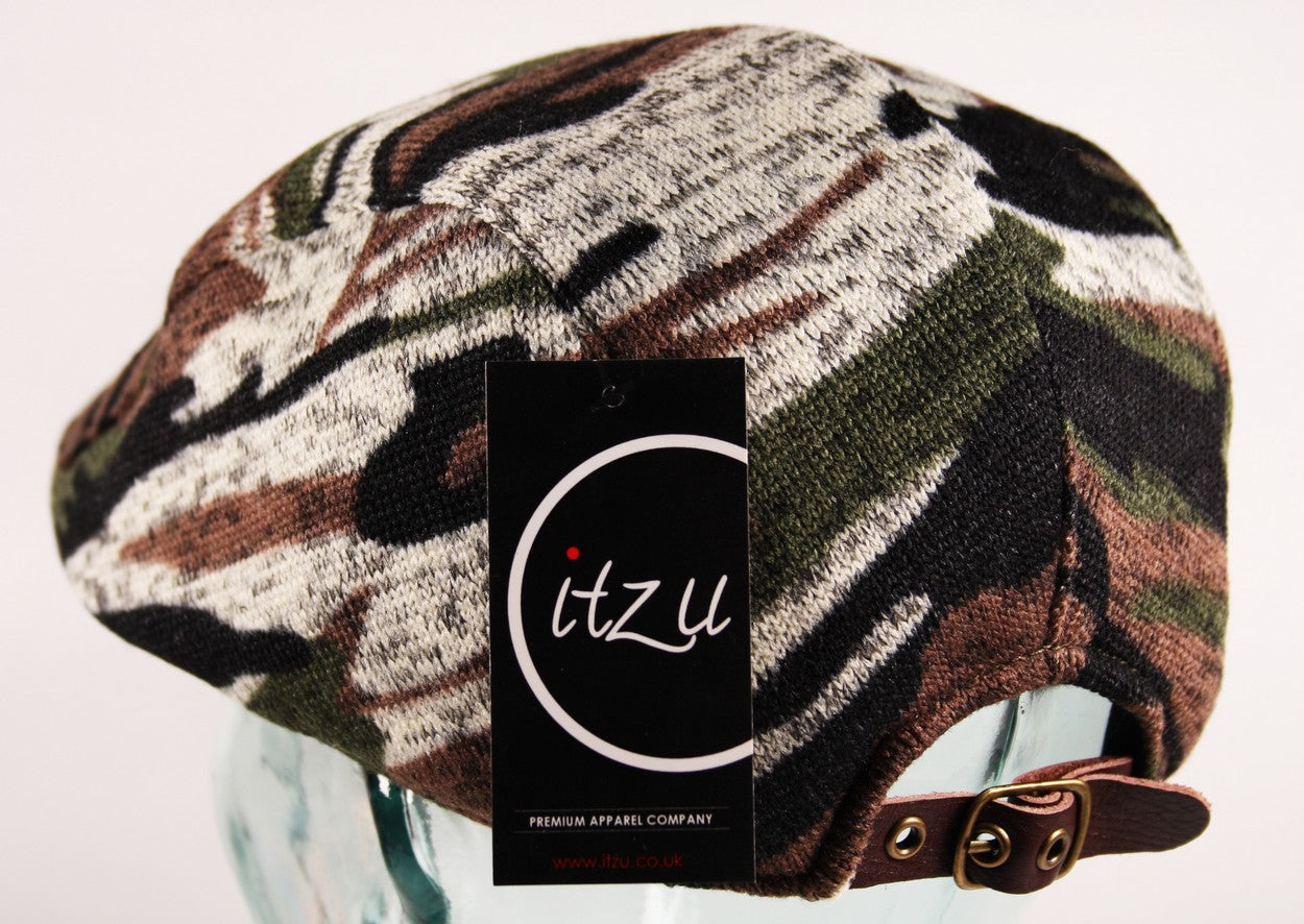 Army Wool Flat Cap in Woodland Camo