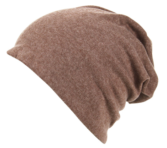 Unisex Soft Jersey Oversized Slouch Beanie Hat Plain Brown