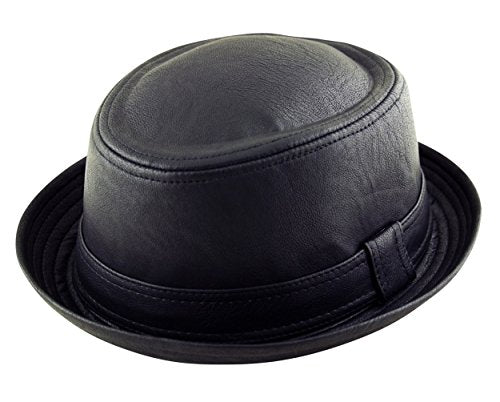 Matte Faux Leather Pork Pie Hat in Black