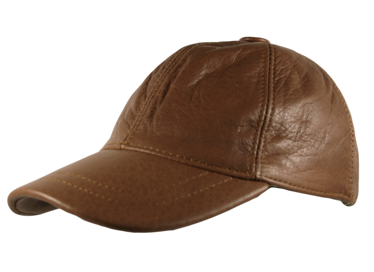 Genuine Leather Precurved Baseball Cap in Brown