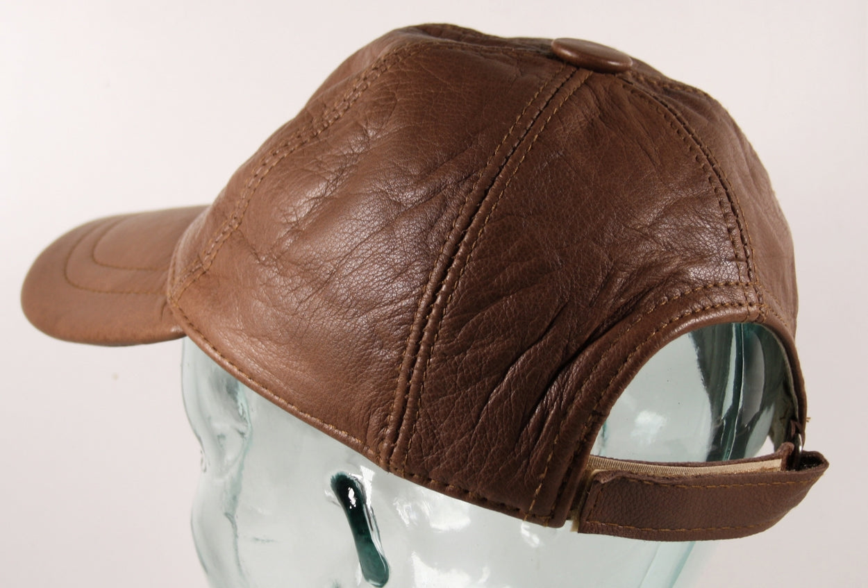 Genuine Leather Precurved Baseball Cap in Brown