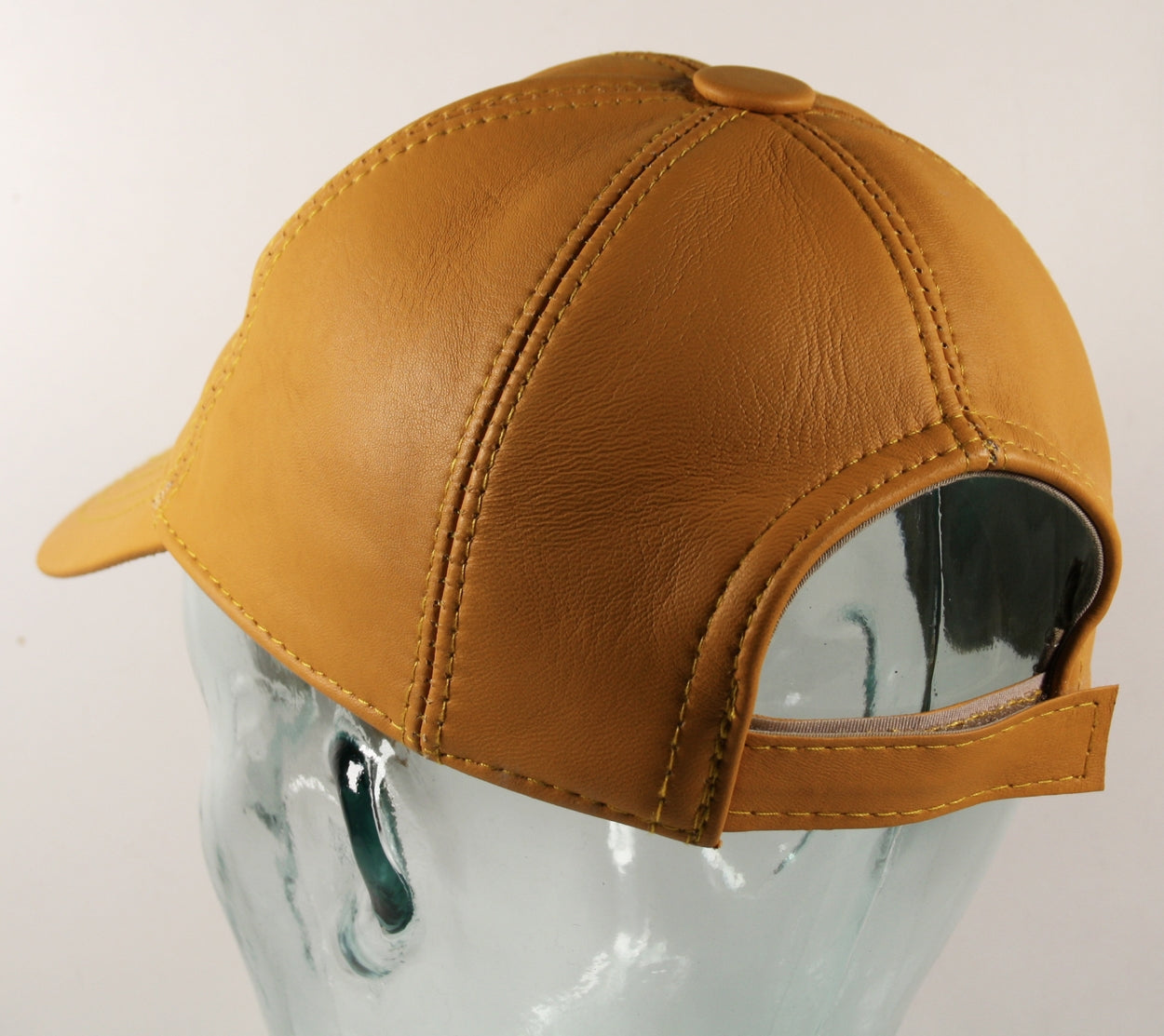 Genuine Leather Precurved Baseball Cap in Mustard