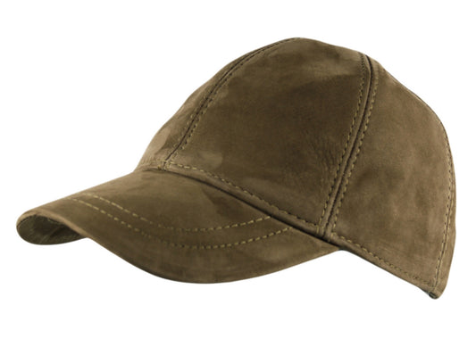 Suede Leather Precurved Baseball Cap in Olive