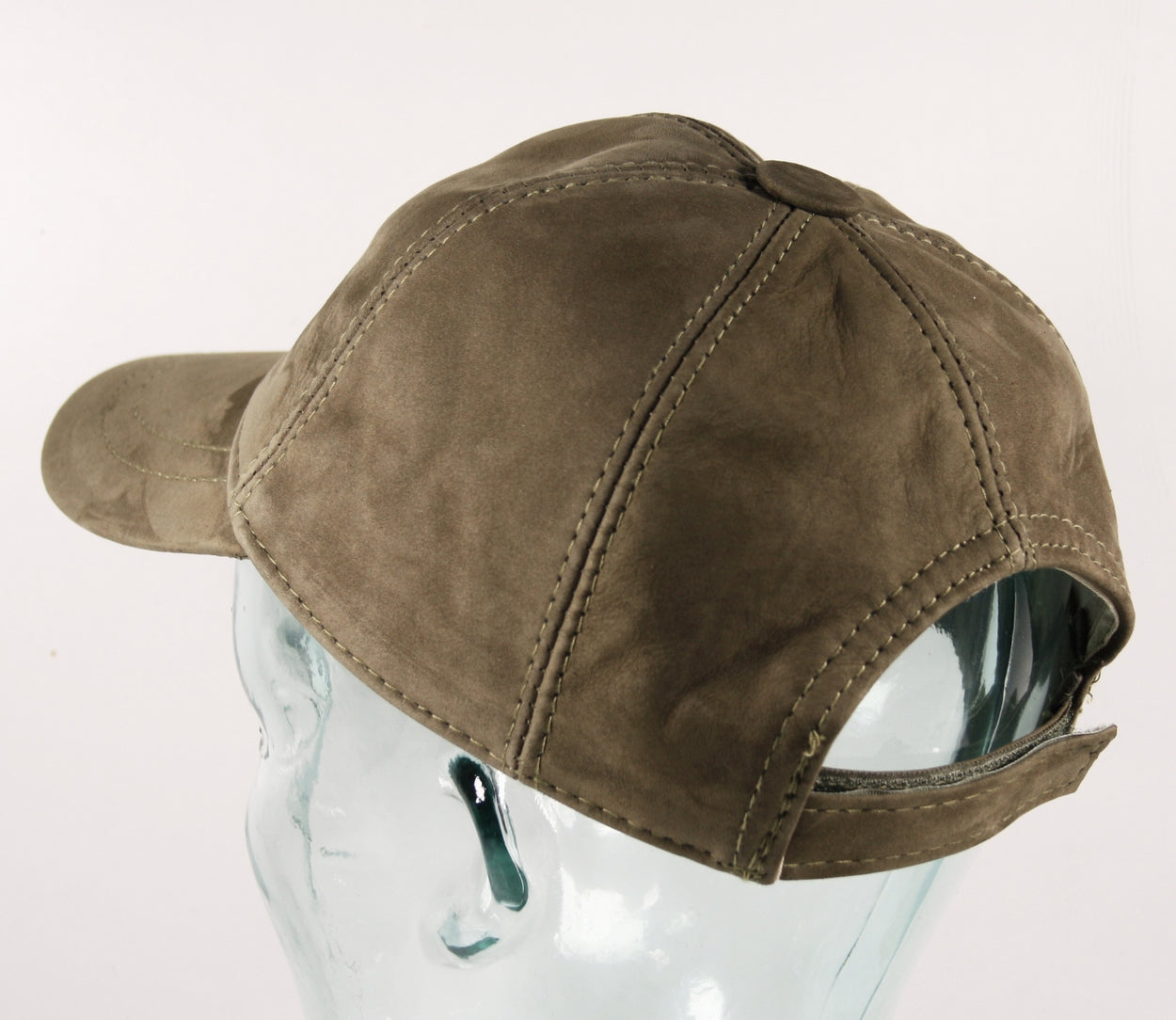 Suede Leather Precurved Baseball Cap in Olive