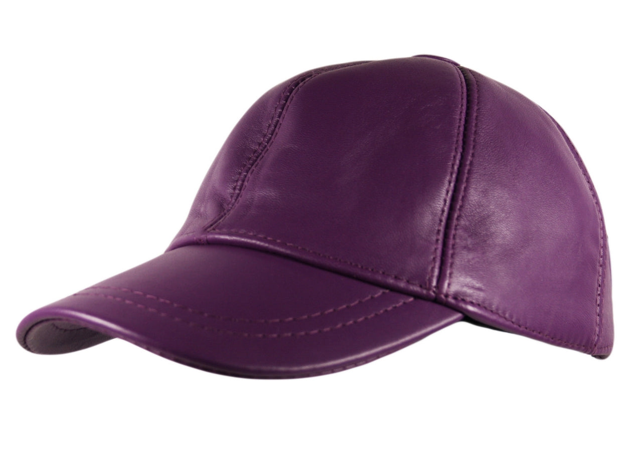 Genuine Leather Precurved Baseball Cap in Purple
