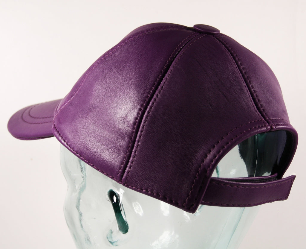 Genuine Leather Precurved Baseball Cap in Purple