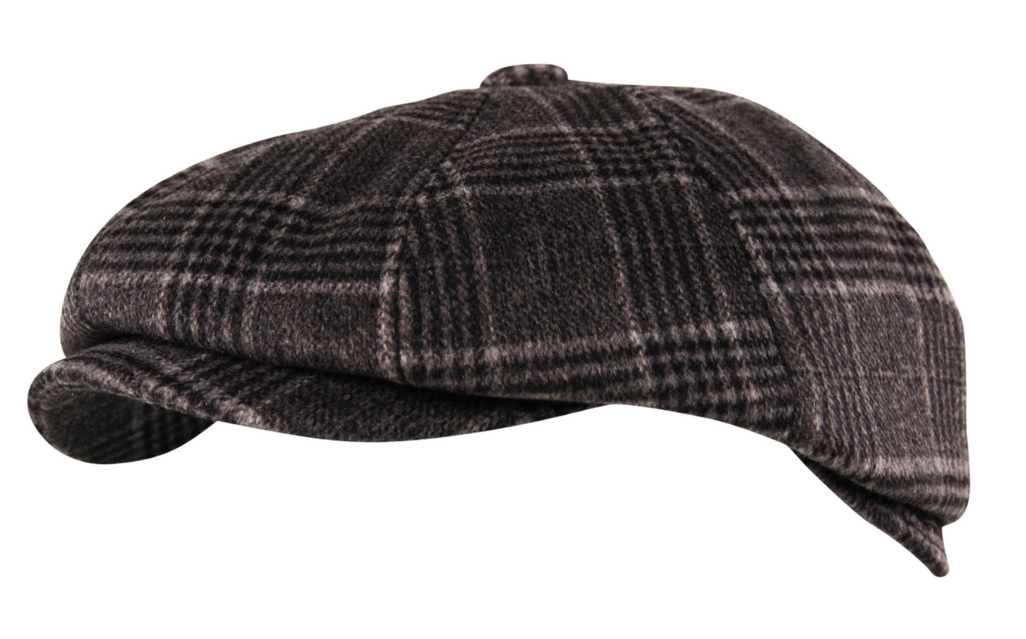Brushed Wool Flannel 8 Panel Flat Cap Hat Newsboy Tweed Check Grey