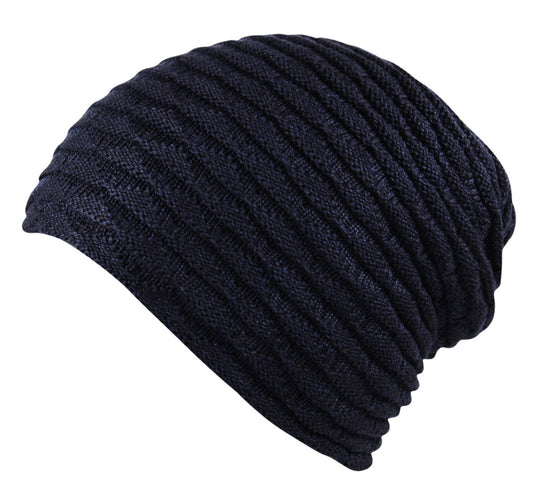 Unisex Knit Slouch Beanie Ribbed Hat in Blue