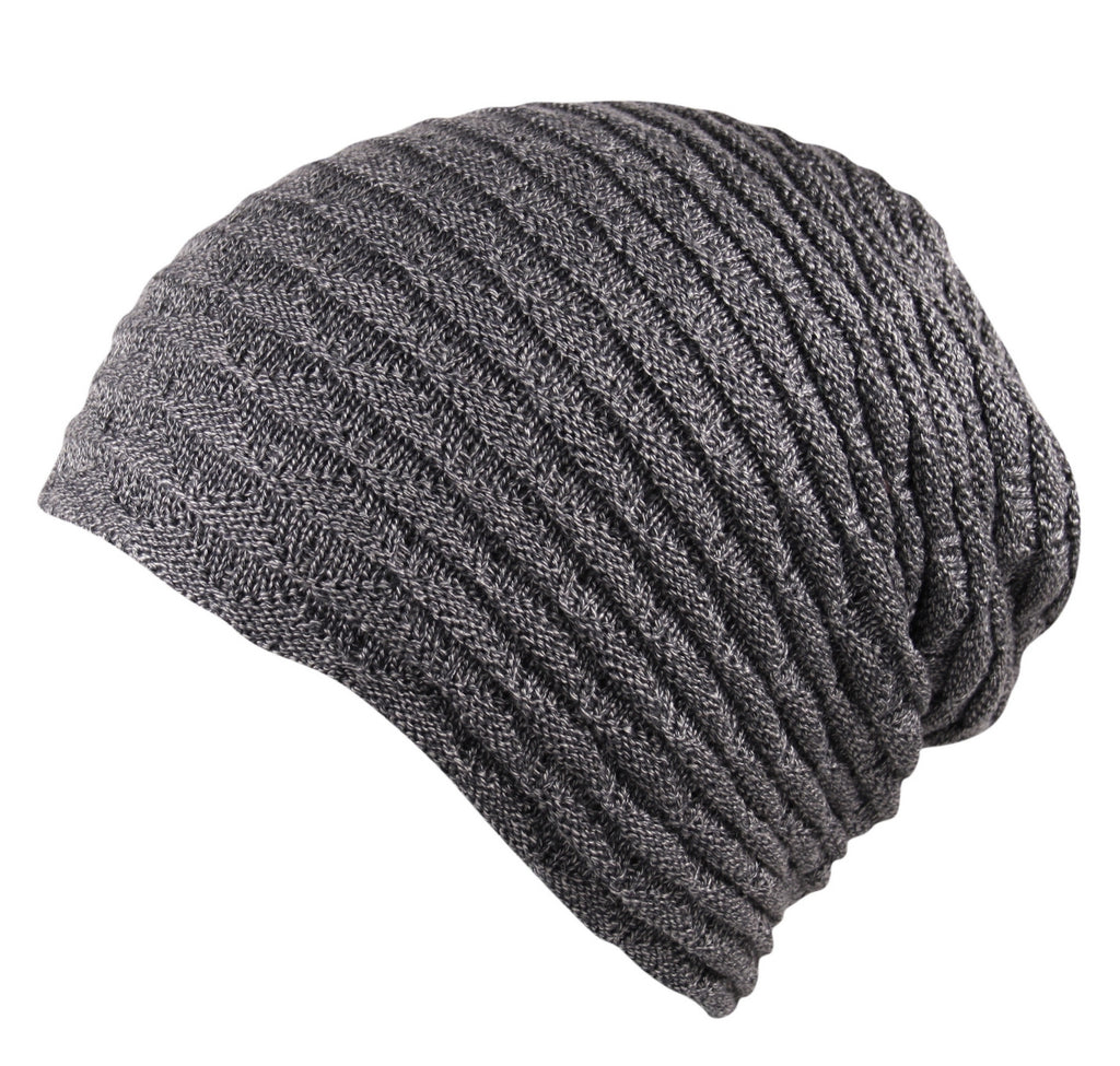 Unisex Knit Slouch Beanie Ribbed Hat in Grey