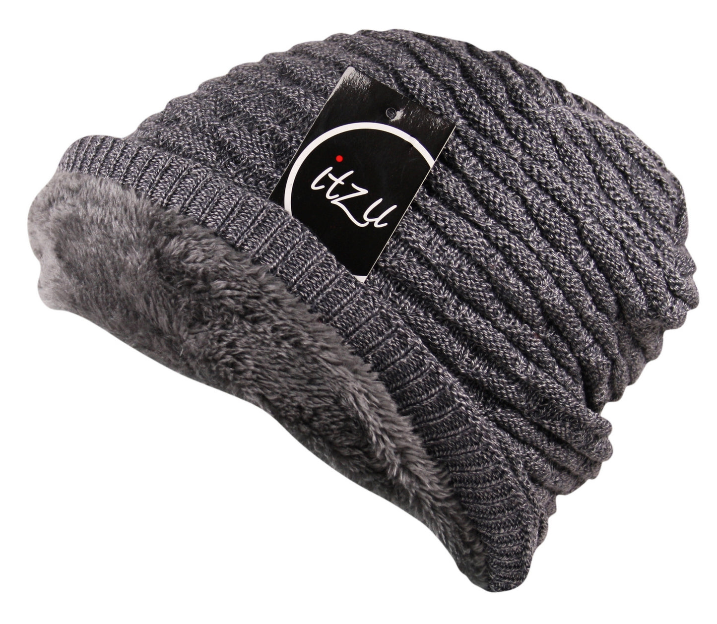 Unisex Knit Slouch Beanie Ribbed Hat in Grey