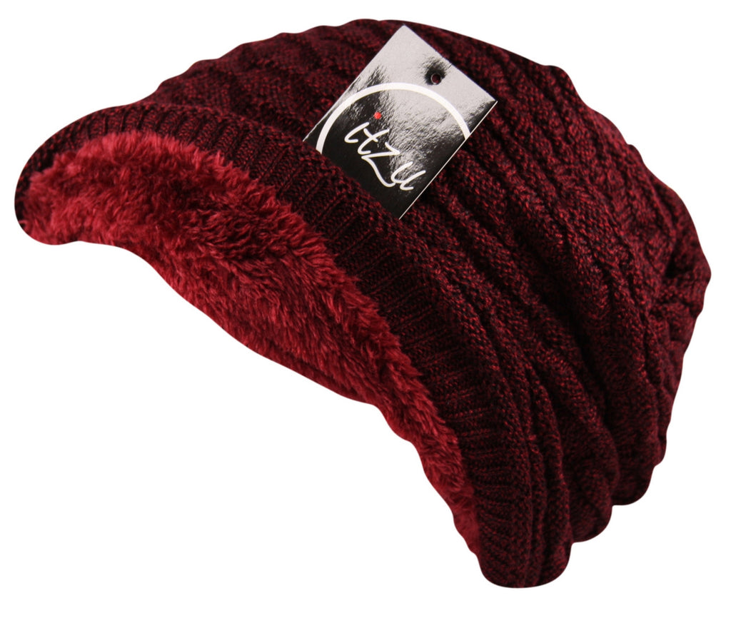 Unisex Knit Slouch Beanie Ribbed Hat in Maroon