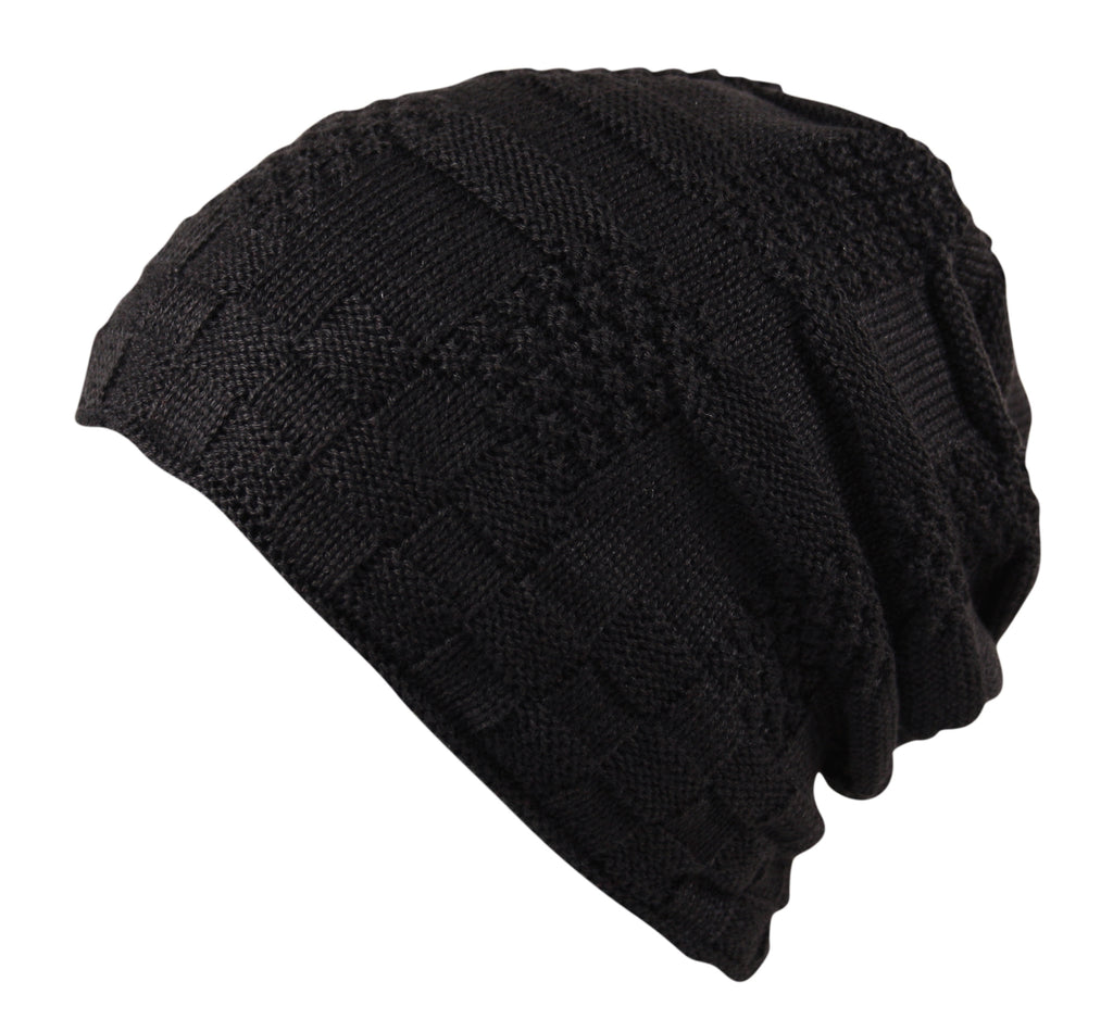 Unisex Waffle Knit Slouch Beanie Hat Wool in Black