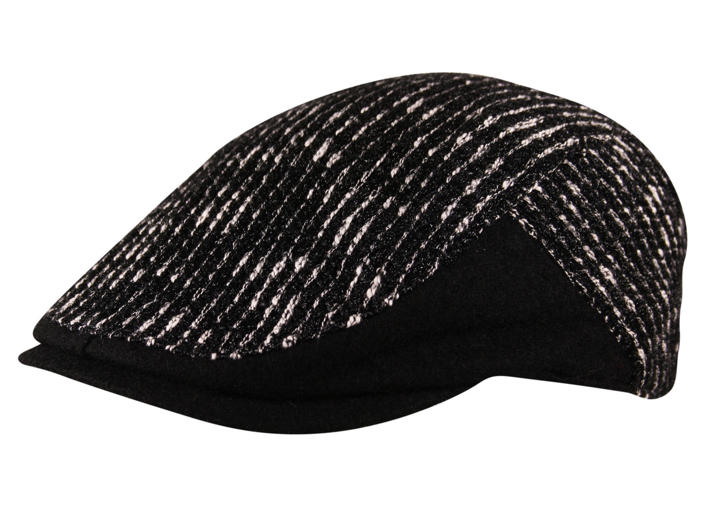 Wool Striped Flat Cap Hat in Black