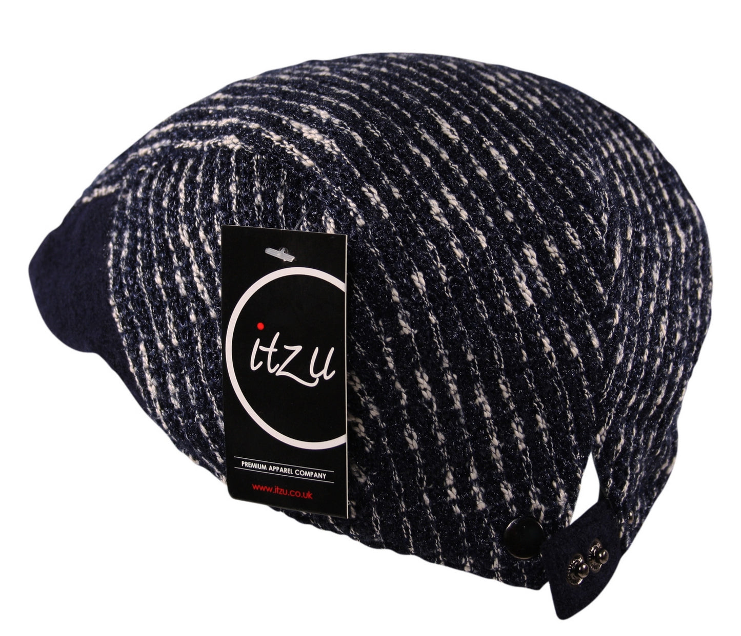 Wool Striped Flat Cap Hat in Navy Blue