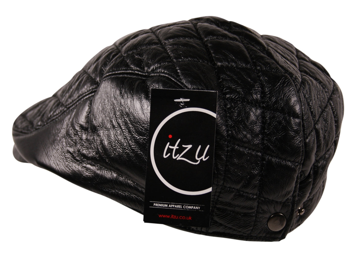 Quilted Check Faux Leather Flat Cap in Black