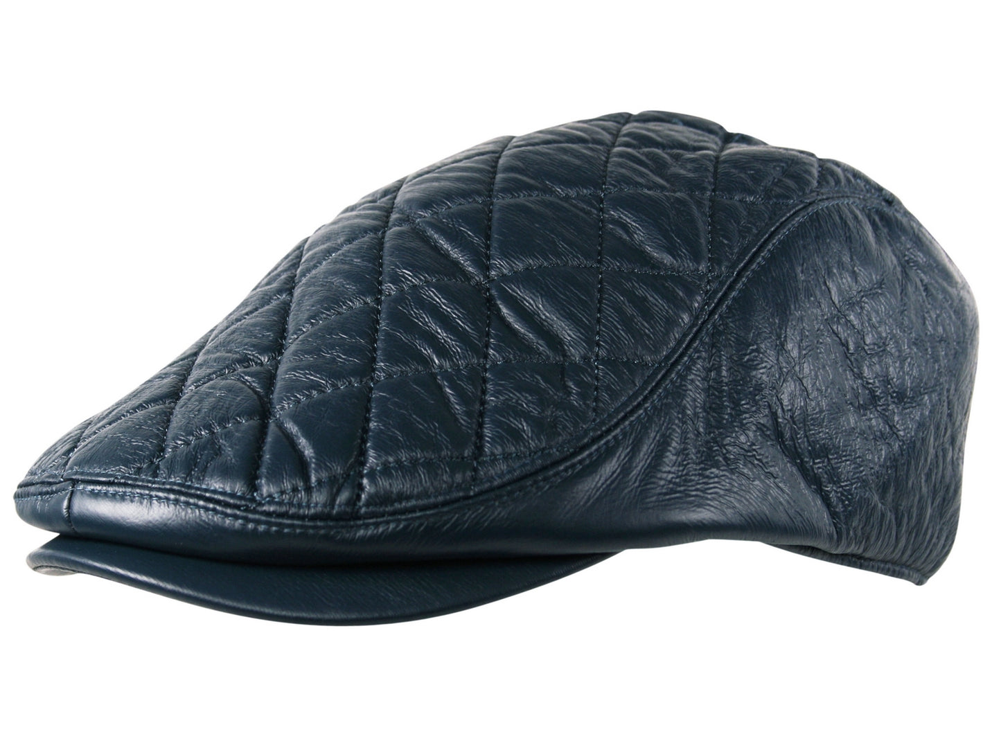 Quilted Check Faux Leather Flat Cap in Teal Blue