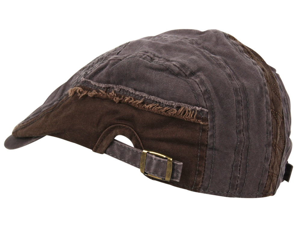 Distressed Patchwork Flat Cap in Huskey Grey Brown