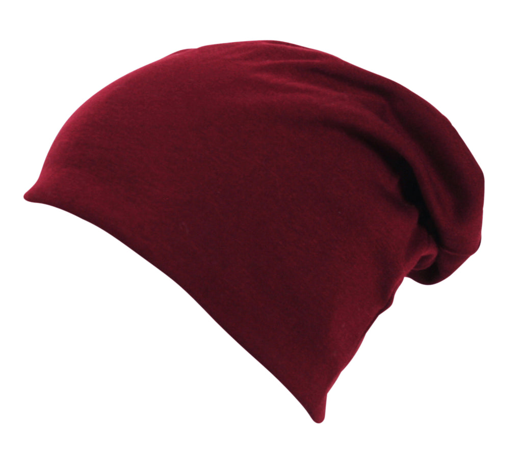 Unisex Jersey Oversized Slouch Beanie Hat Plain Burgundy