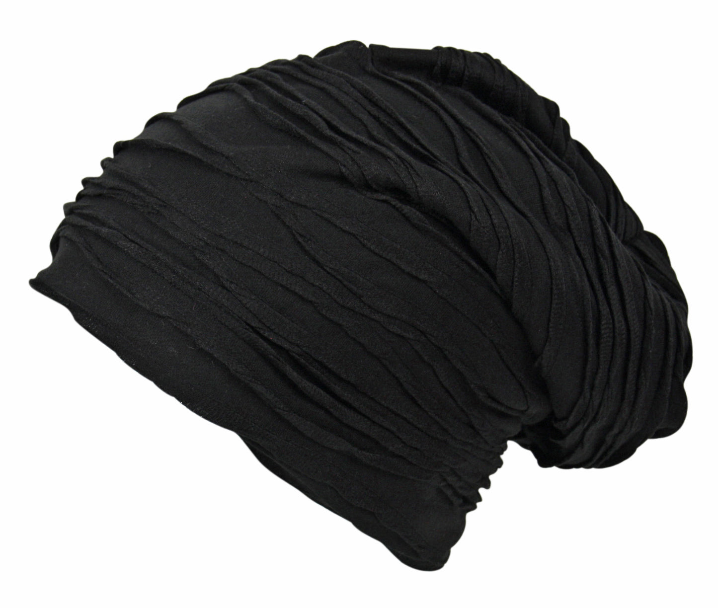 Unisex Jersey Oversized Slouch Beanie Hat Textured Black Wave