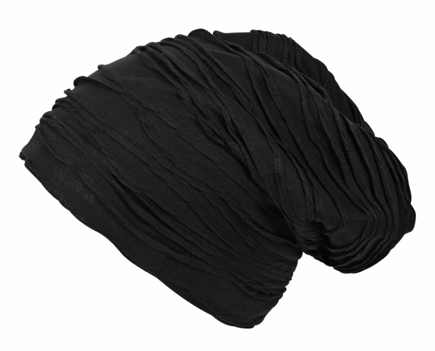 Unisex Jersey Oversized Slouch Beanie Hat Textured Black Wave