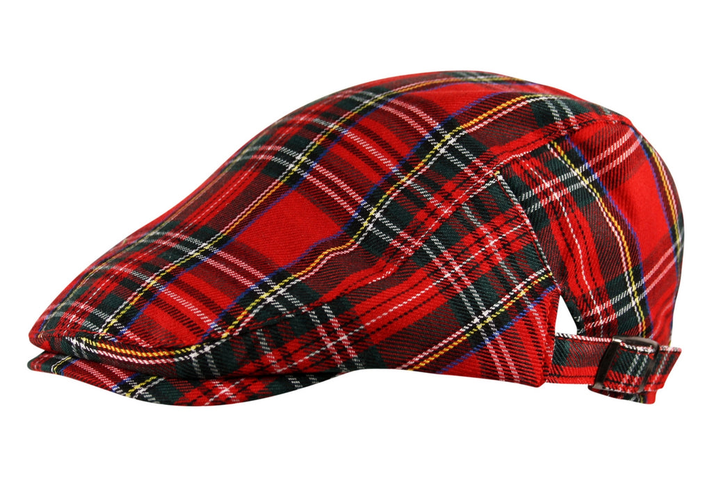 Scottish Tartan Check Flat Cap Hat in Red