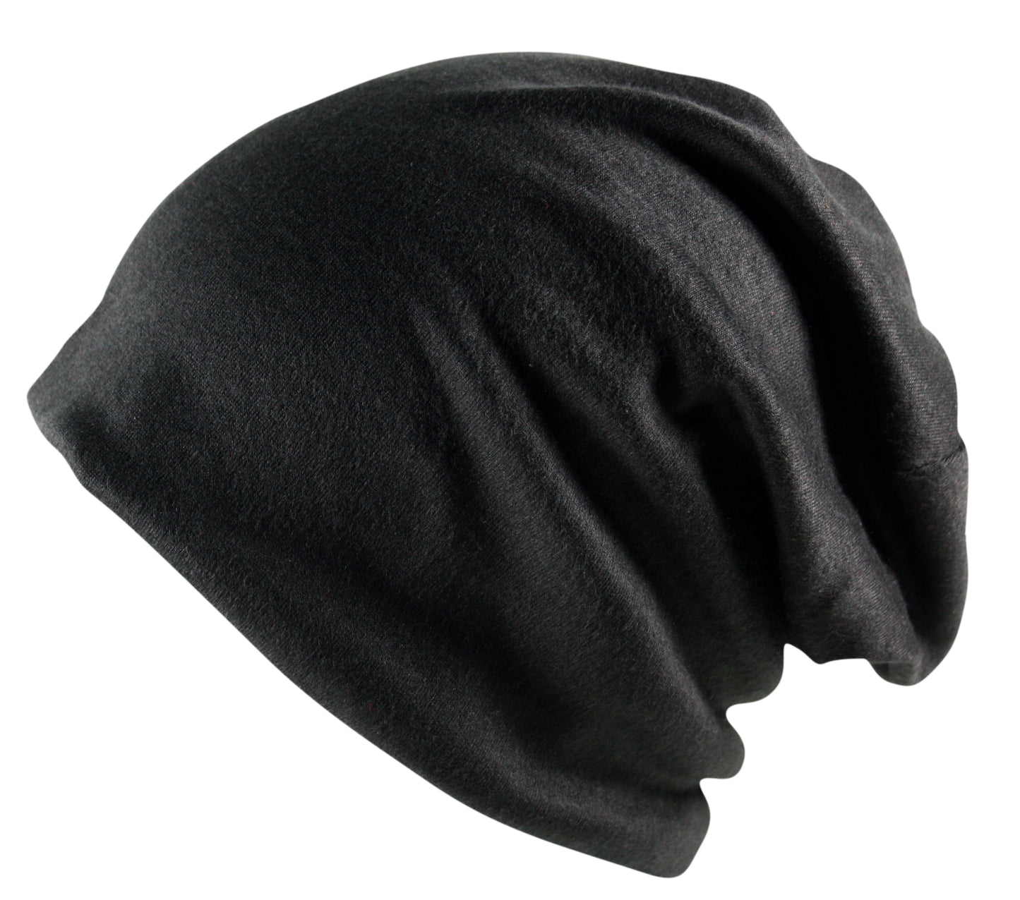 Unisex Plain Slouch Soft Jersey Beanie Hat Black