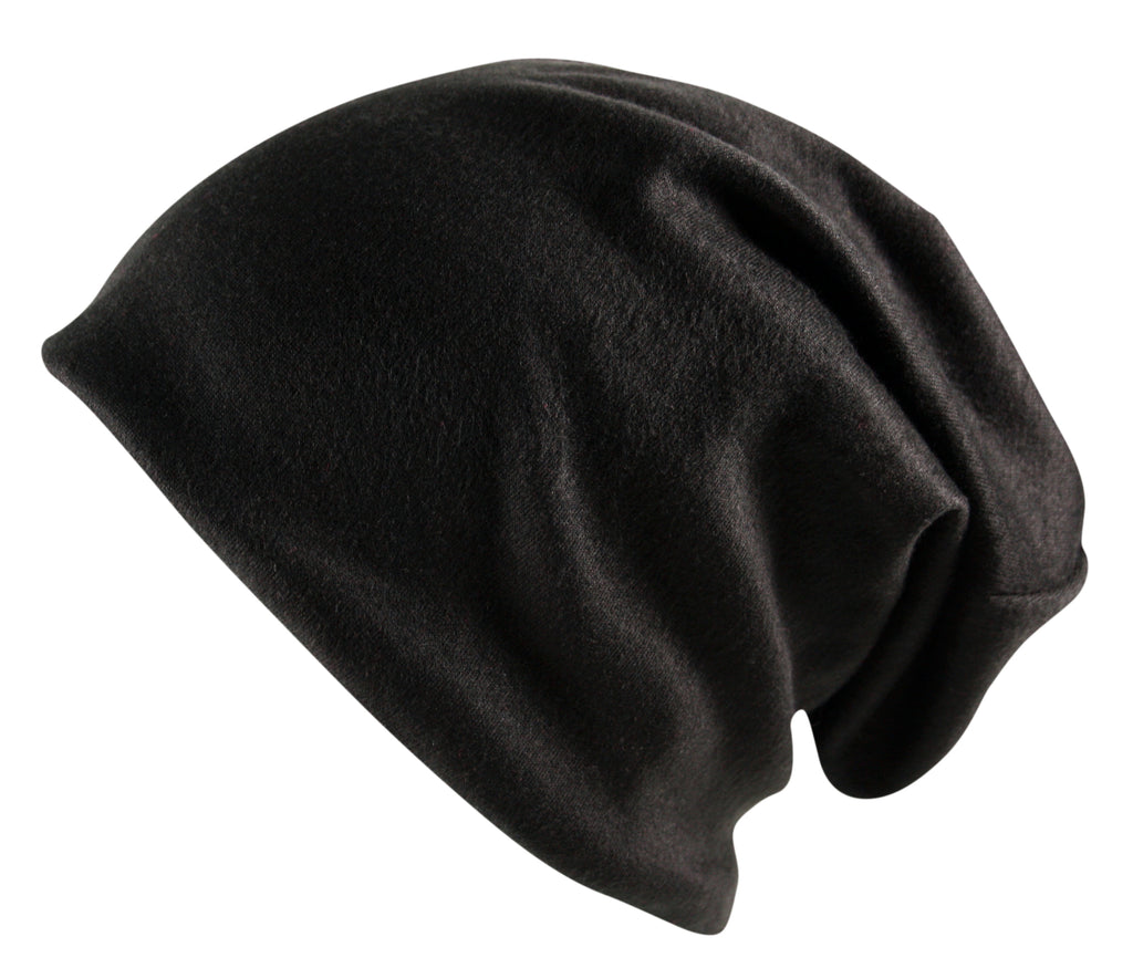 Unisex Plain Slouch Soft Jersey Beanie Hat Black