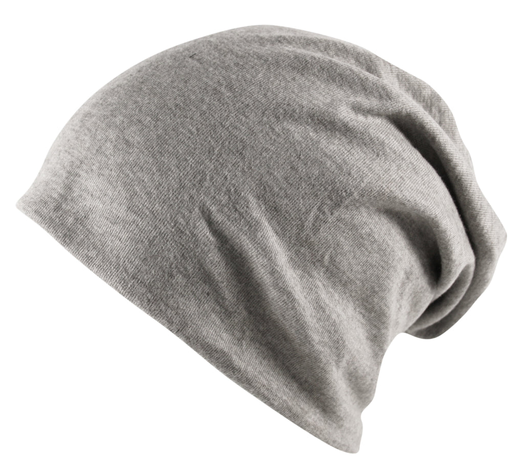 Unisex Plain Slouch Soft Jersey Beanie Hat Light Grey