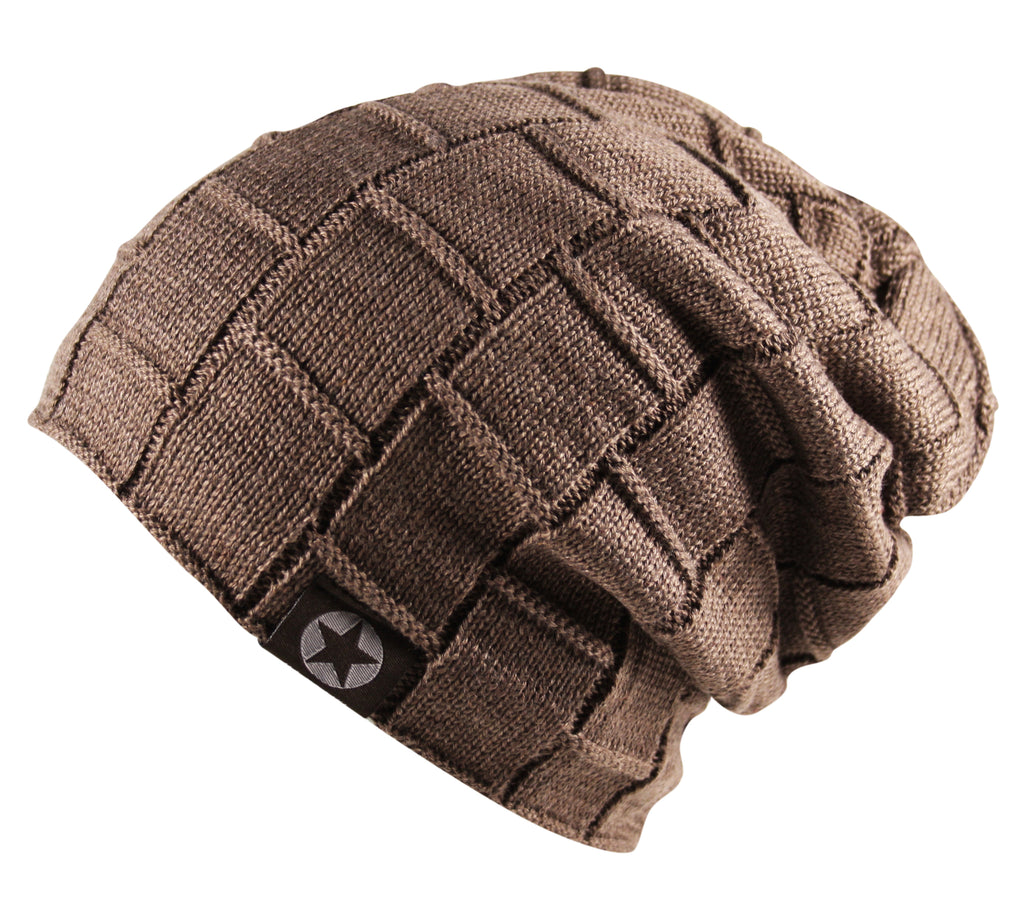 Unisex Soft Fleece Slouch Cable Knit Beanie Hat Wool Brown