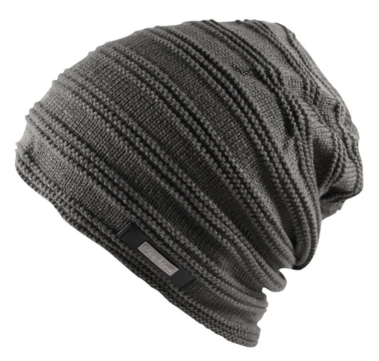 Ribbed Knit Beanie Hat Cap Faux Fur Warm Wool Rich Grey