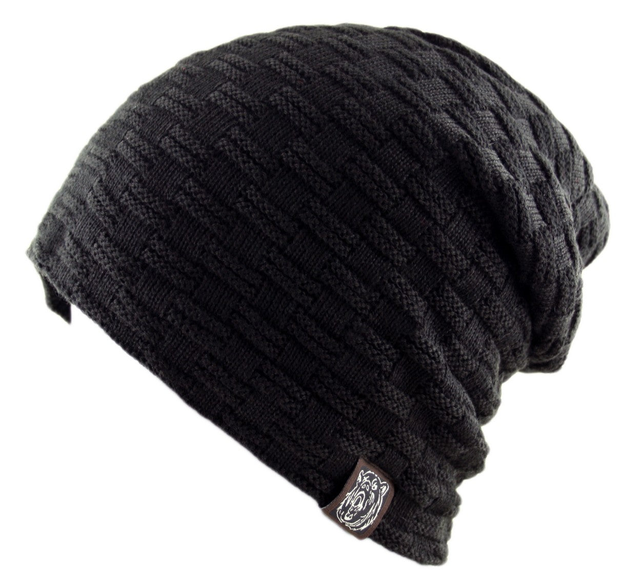 Unisex Slouch Warm Fleece Beanie Hat in Black