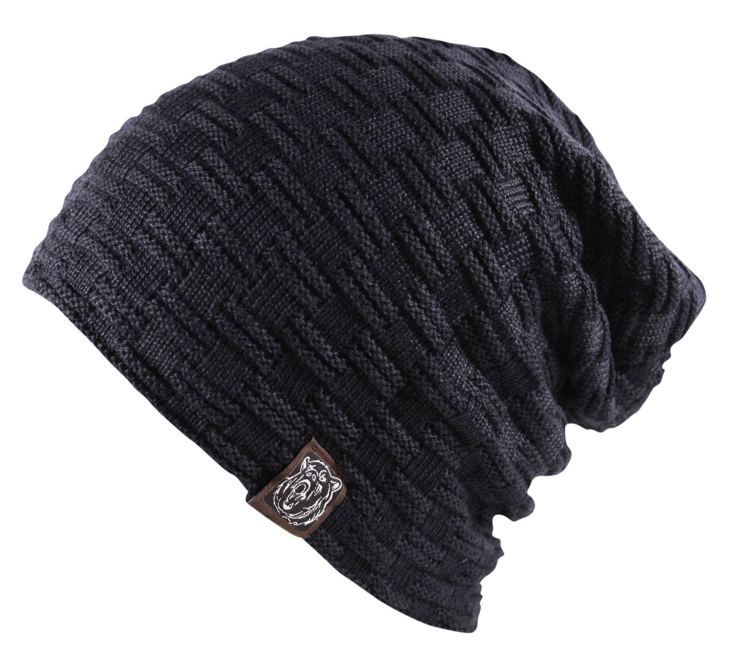 Unisex Slouch Waffle Thick Knit Beanie Hat in Navy Blue