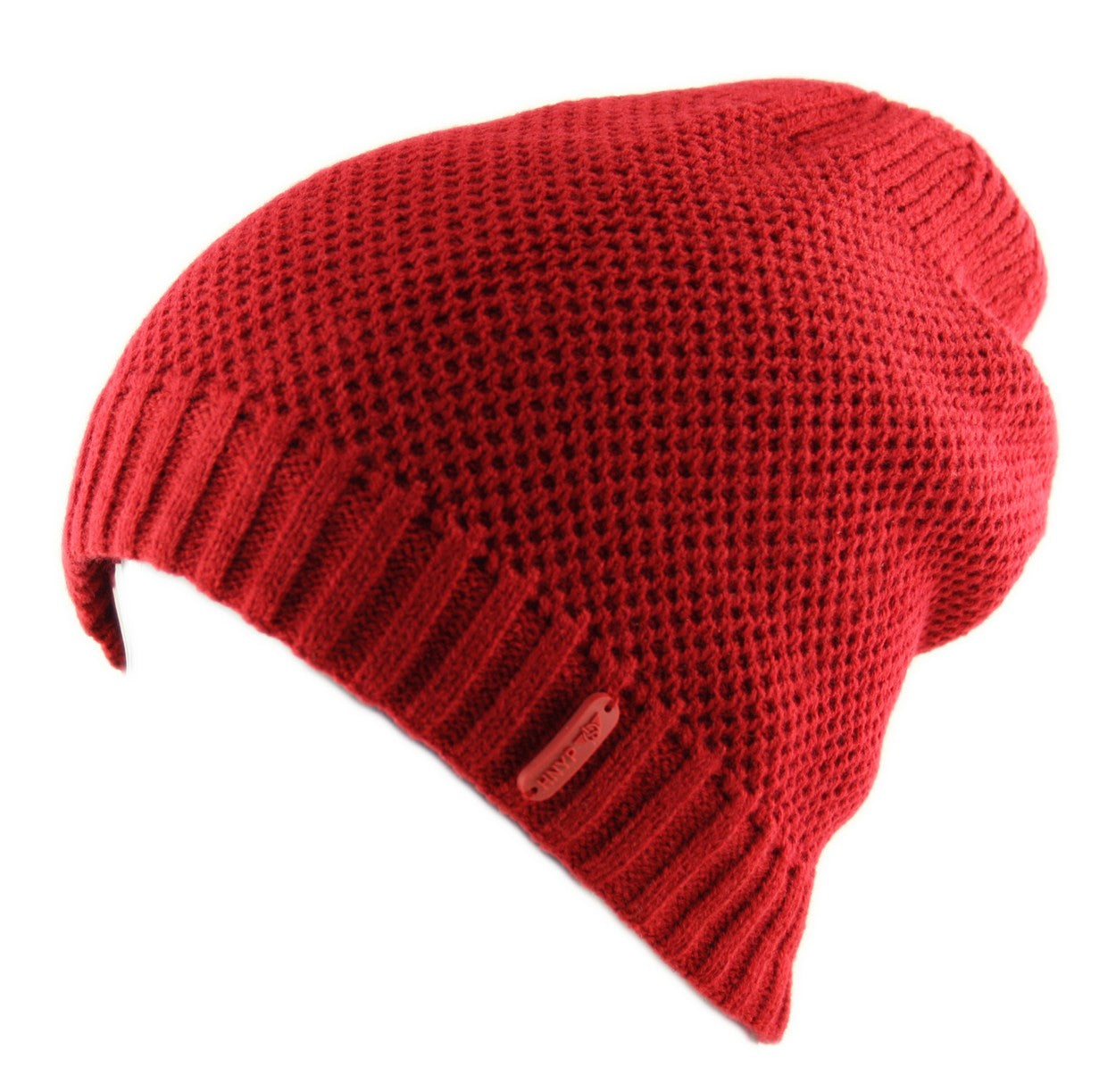Unisex Waffle Knit Slouch Beanie Hat Wool in Red