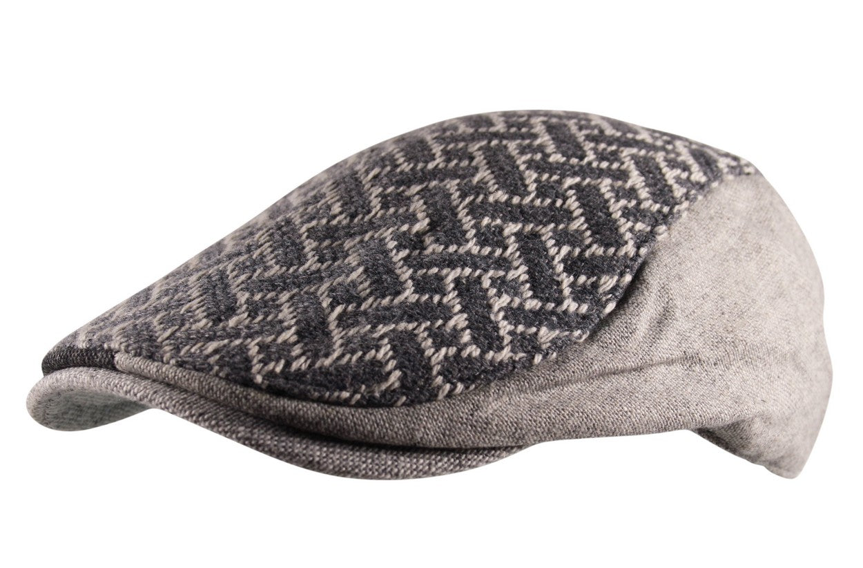 2 Tone Panel Cross Stitch Flat Cap in Grey