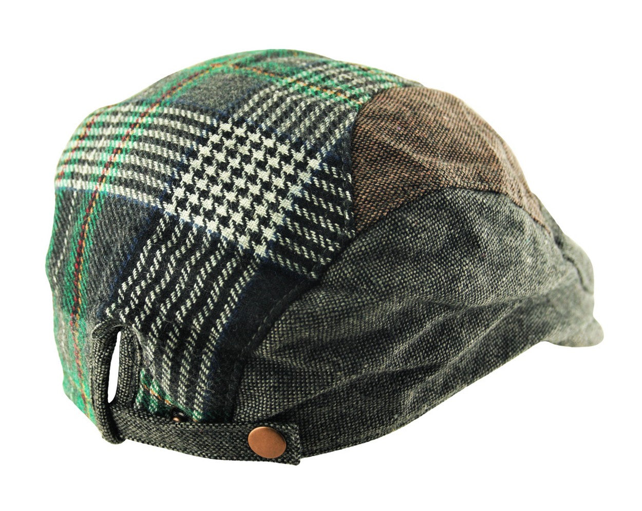 Mens Cotton Check Tweed Houndstooth Flat Cap Golf Baker Boy in Grey and Green