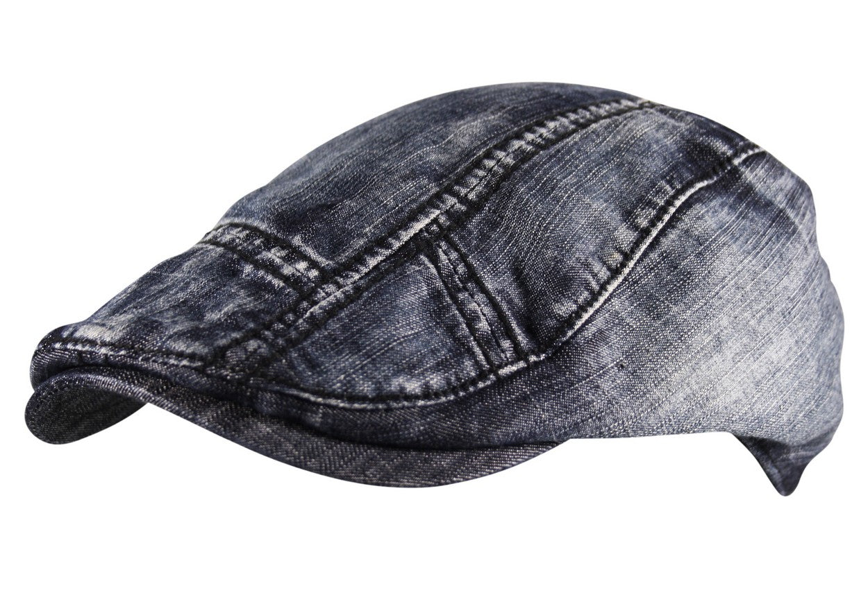 Denim Flat Cap Hat in Distressed Wash